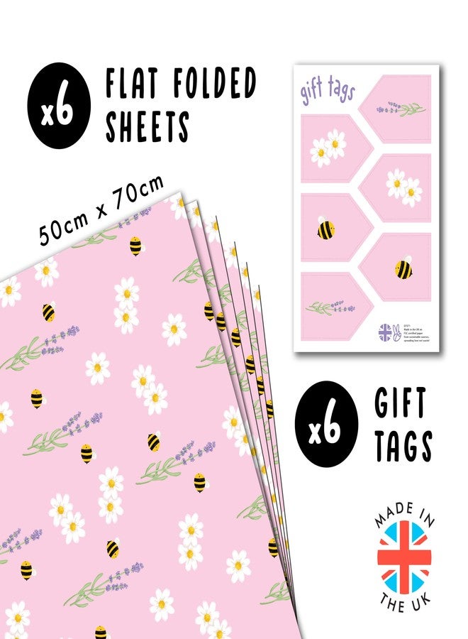 CENTRAL 23 Bee Wrapping Paper - Baby Shower - 6 Sheets Of Birthday Gift Wrap For Girls - Bees And Flowers - Pink Wrapping Paper - Comes With Stickers - Image 2
